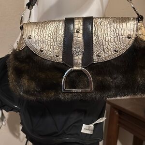 Guess Metallic and Fur Shoulder Bag